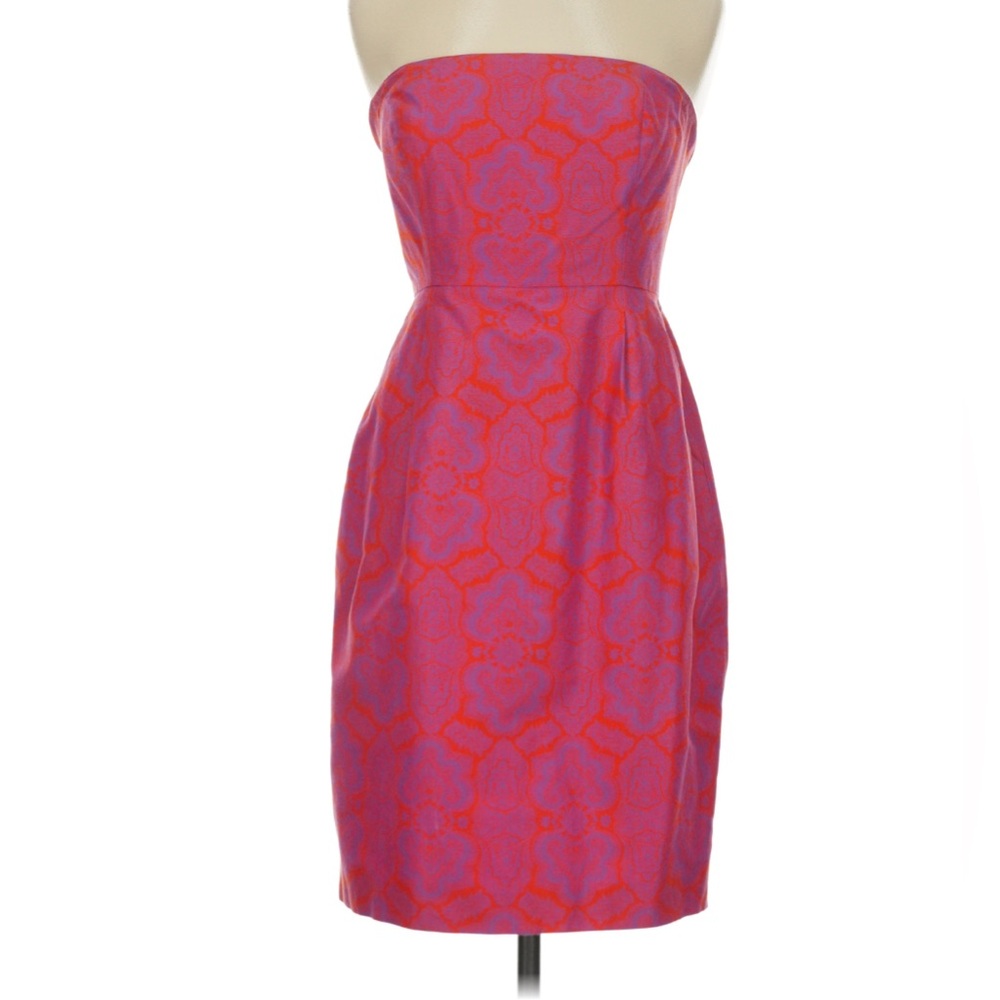 JCrew Pink and orange strapless cocktail / garden party dress